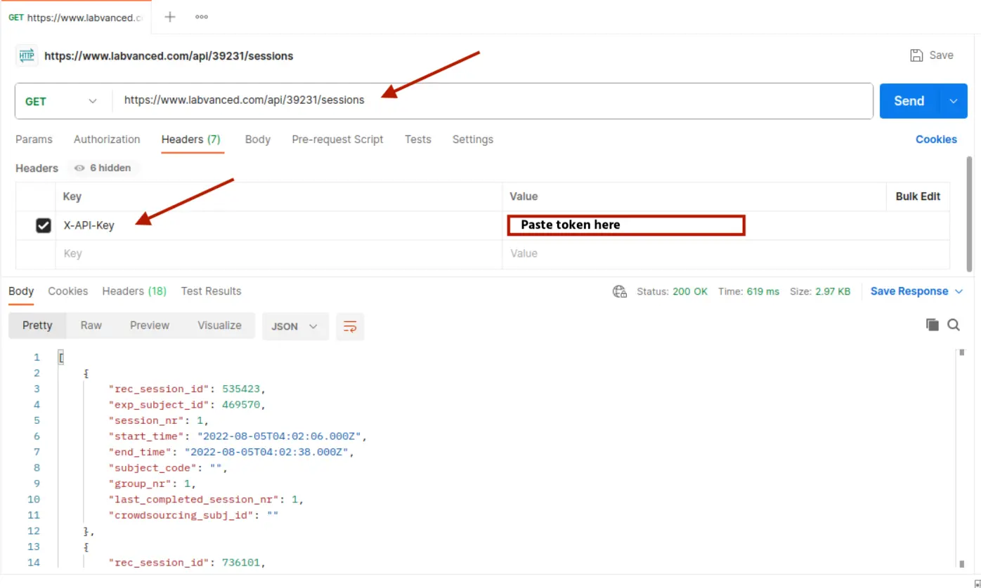 Demonstration of how to use POSTMAN with the Labvanced-generated REST API