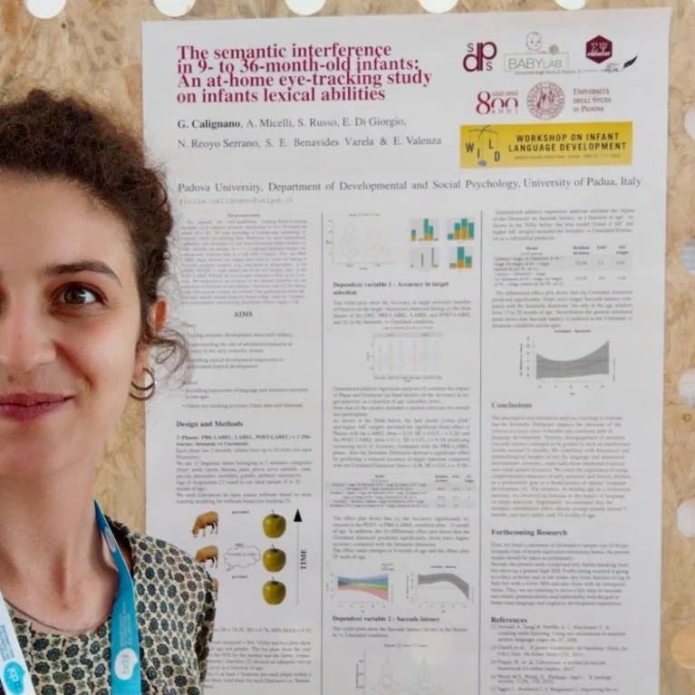 Giulia Calignano at the WILD 2022 conference presenting her poster on language acquisition