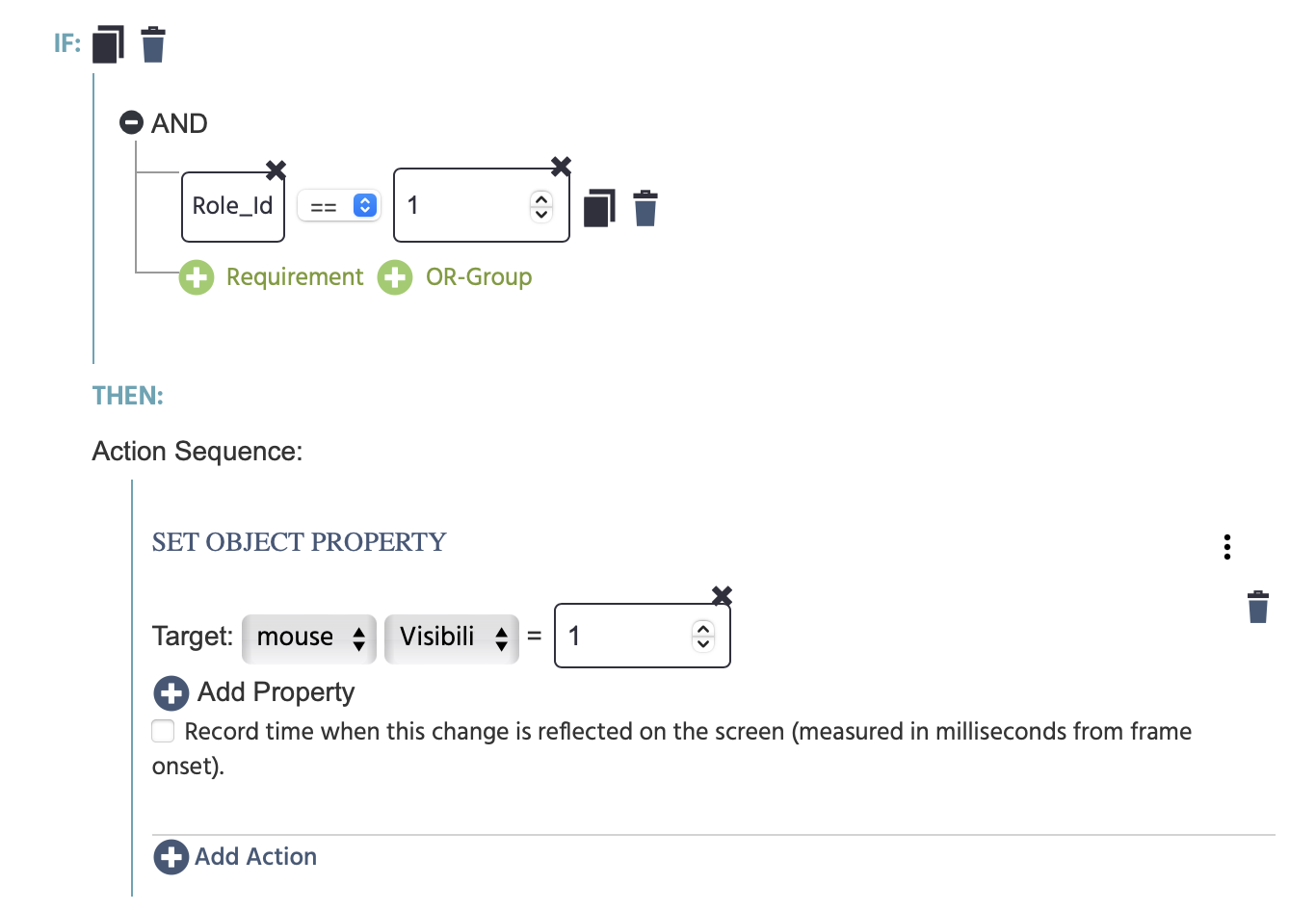 specifying that if the Role id of the first participant is 1 then record the mouse tracking data