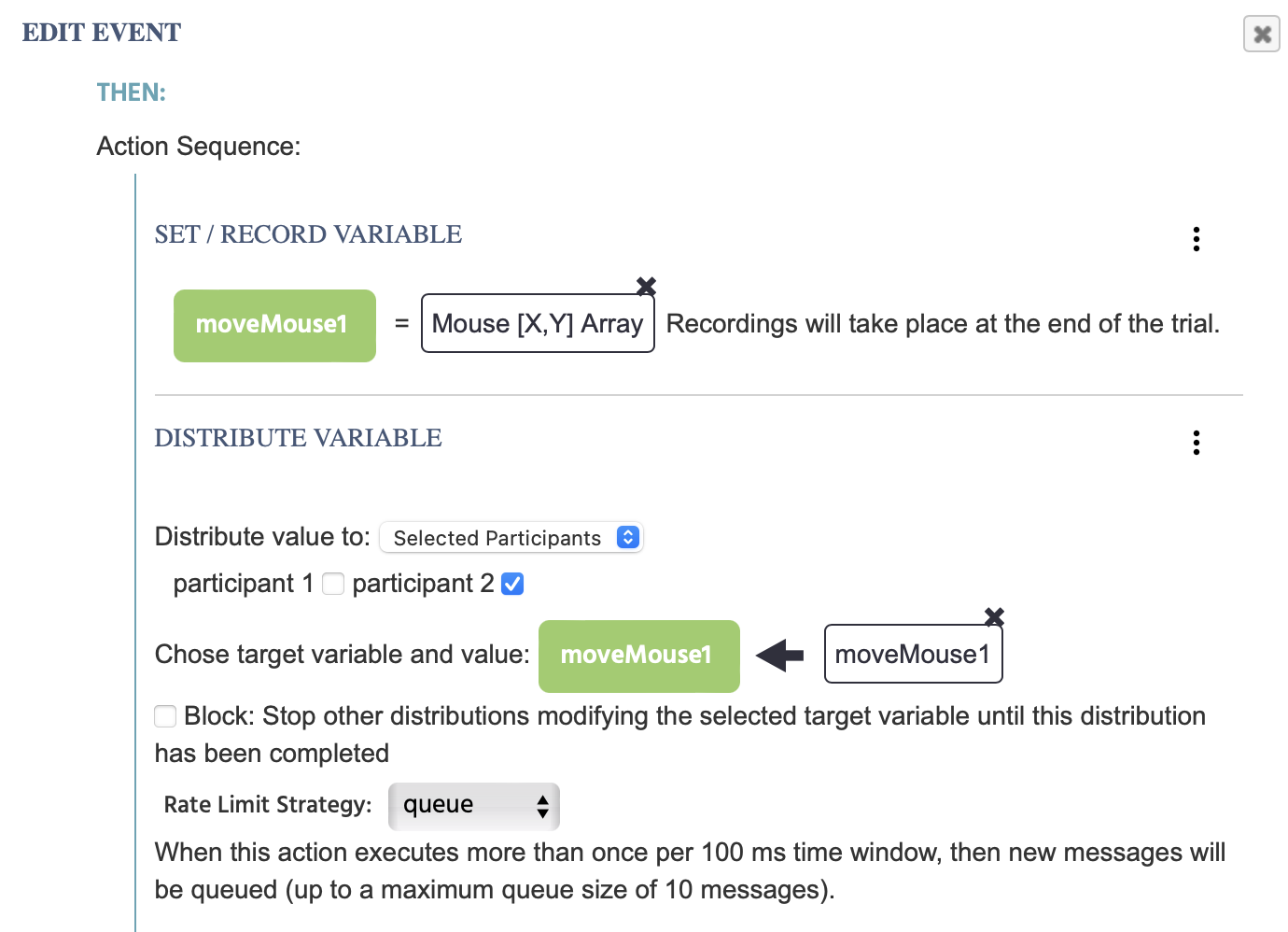 Record the mouse tracking array and share to other subjects in the multiparticipant study