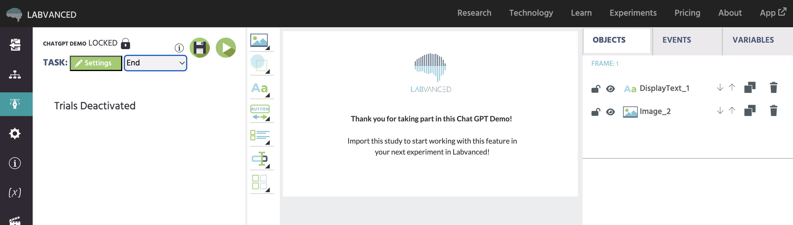 The view of the second ChatGPT Study in the task editor