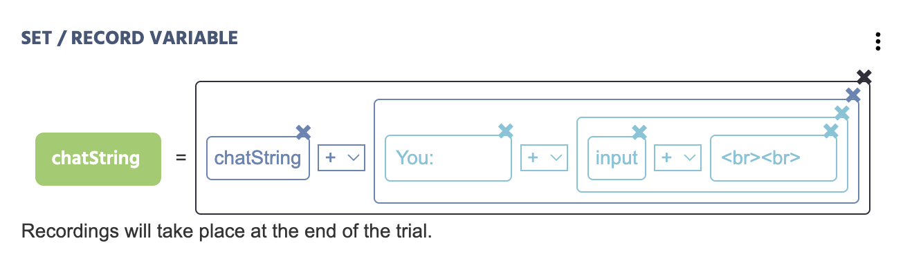 Setting up the chatstring variable to record the chat exchange in a ChatGPT study.