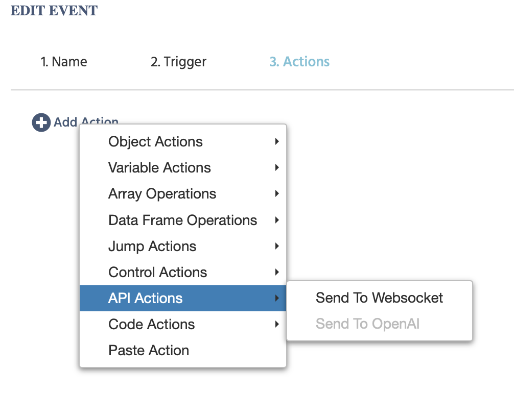 The API Action in the Labvanced action menu.