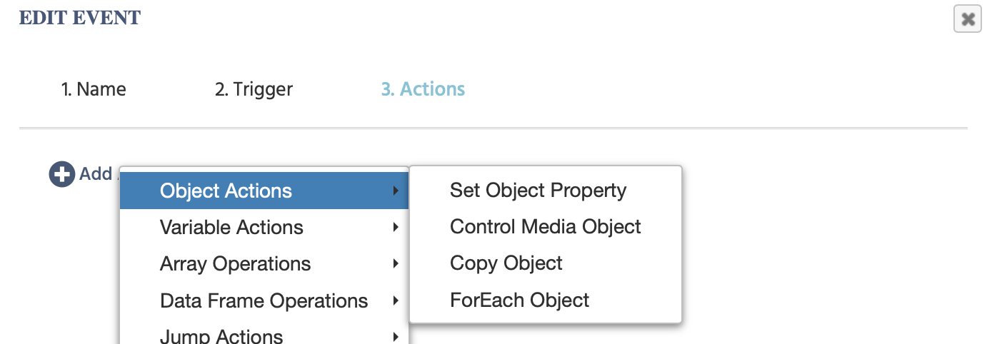 The Object Actions option in Labvanced.