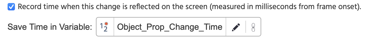 The checkbox for recording the time value of object property changes.