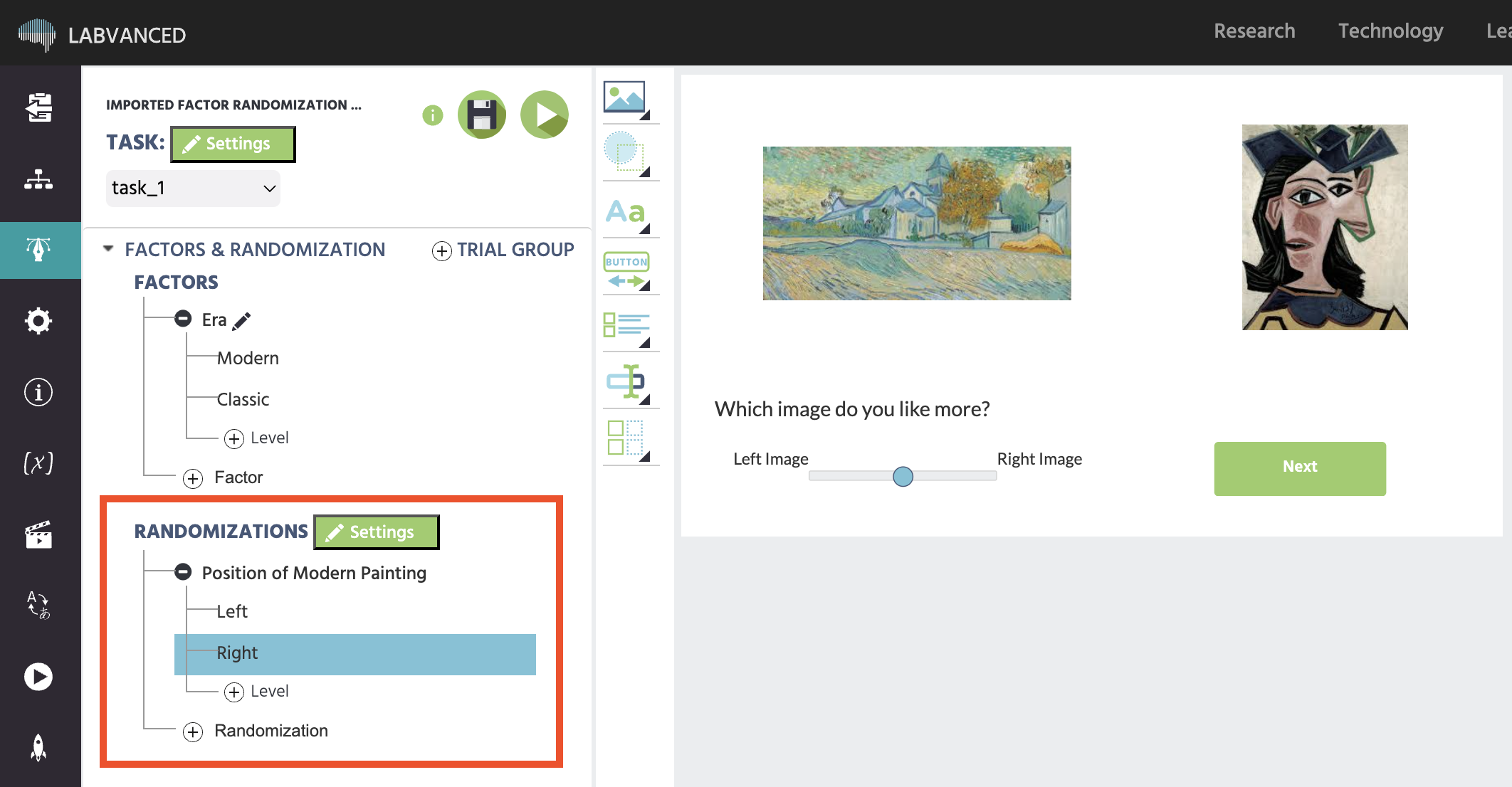 Example of randomization in an experiment