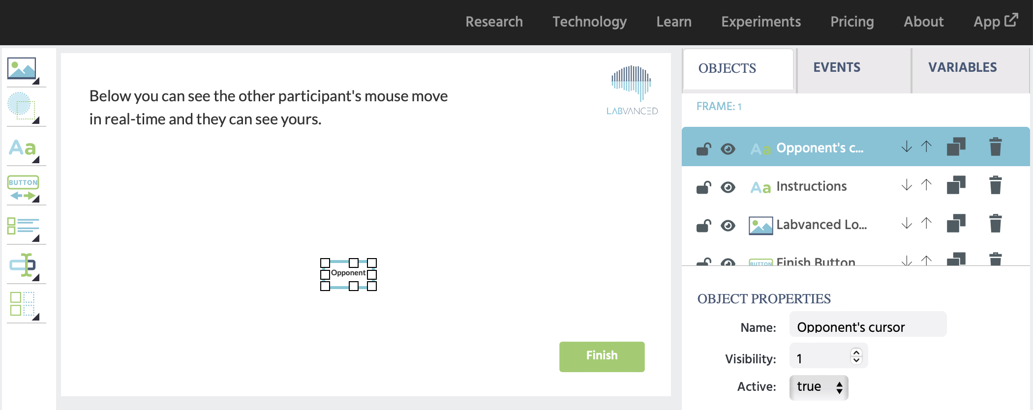 Adding the mouse cursor object to the Labvanced editor for the purpose of a multi participant study