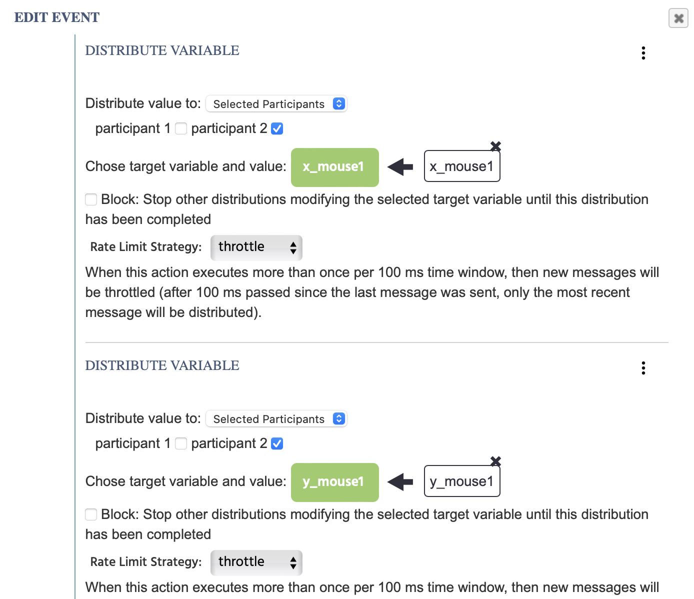 Distributing the mouse tracking variable to participant 2 in a multi user study