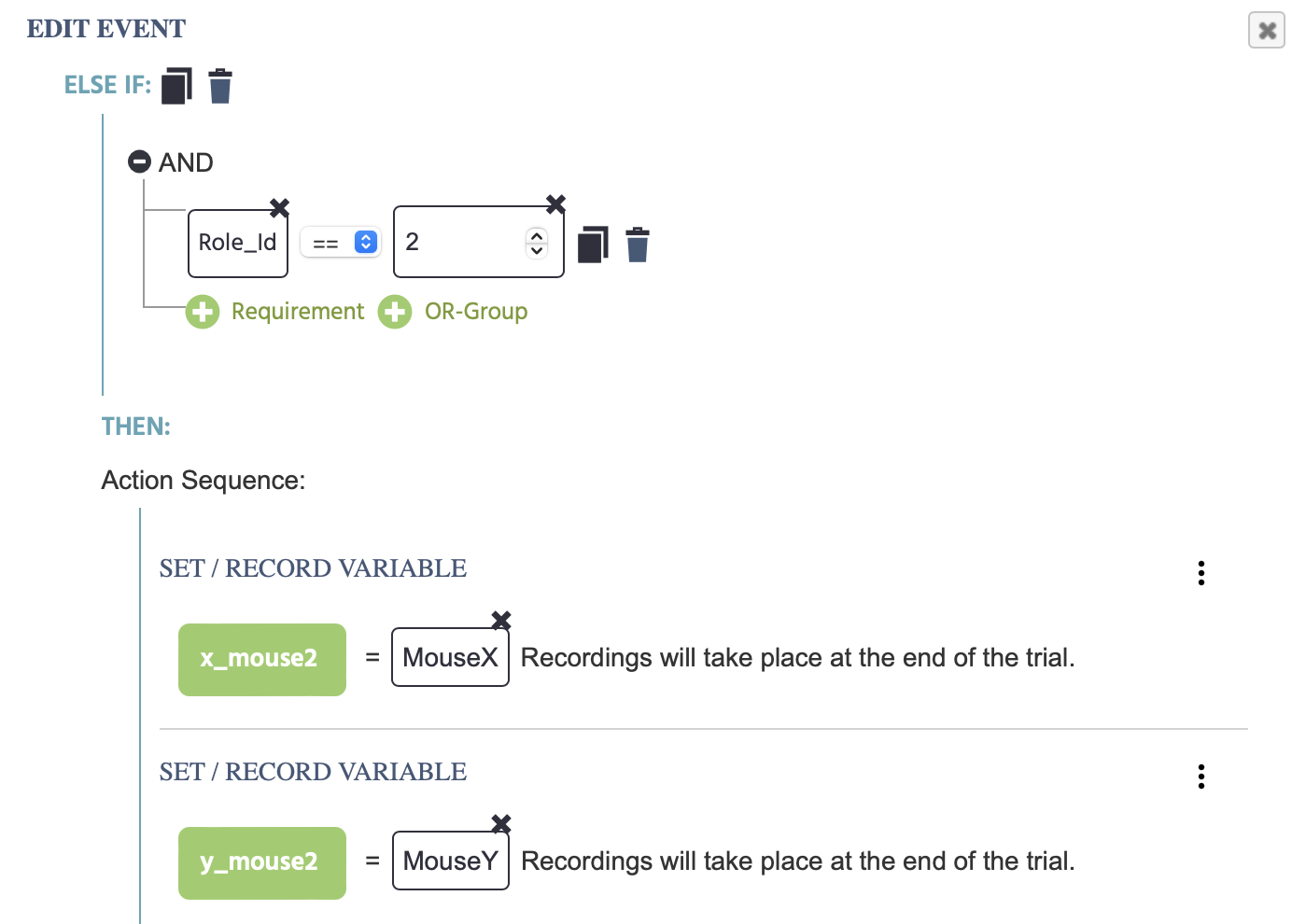 Recording x- and y-values as seperate values based on Participant two's mouse tracking