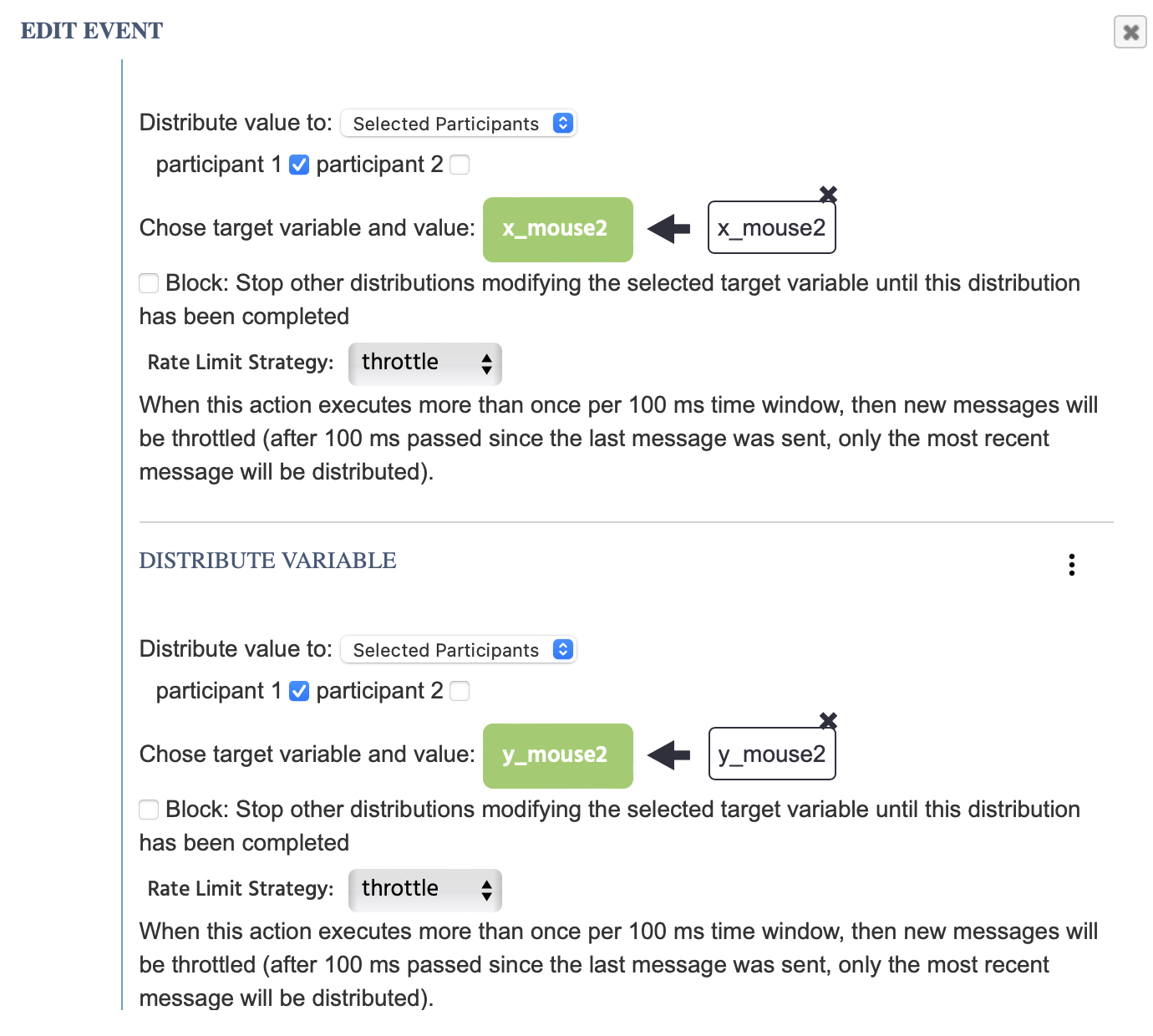 Distributing the mouse tracking variable to participant one in a multi user study