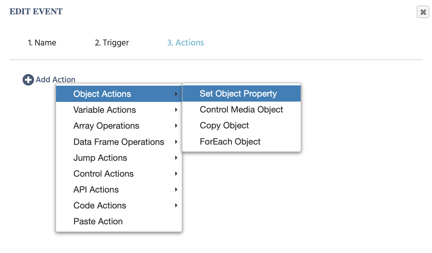 Set Object property, selecting the action