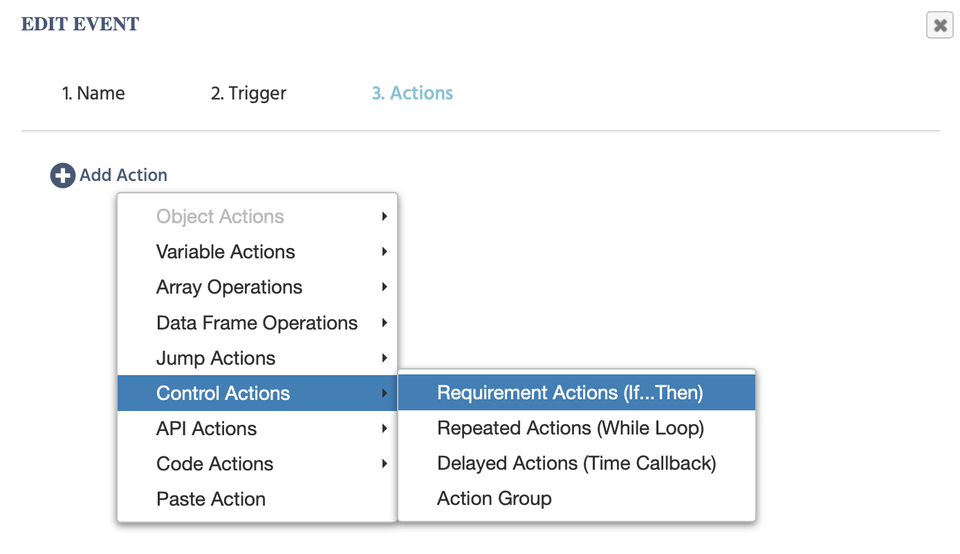 Selecting the Control Action and specifying the If...Then action