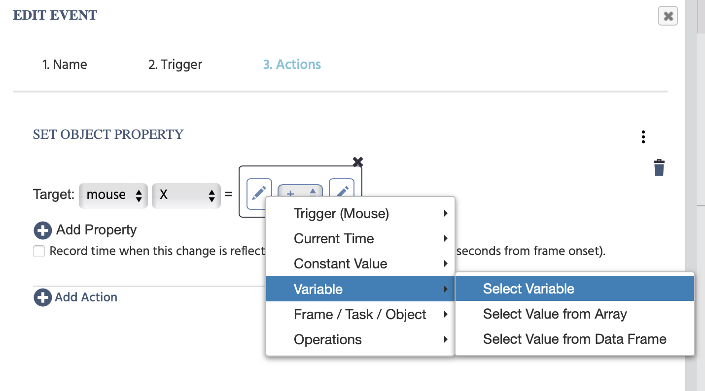 Select Variable action