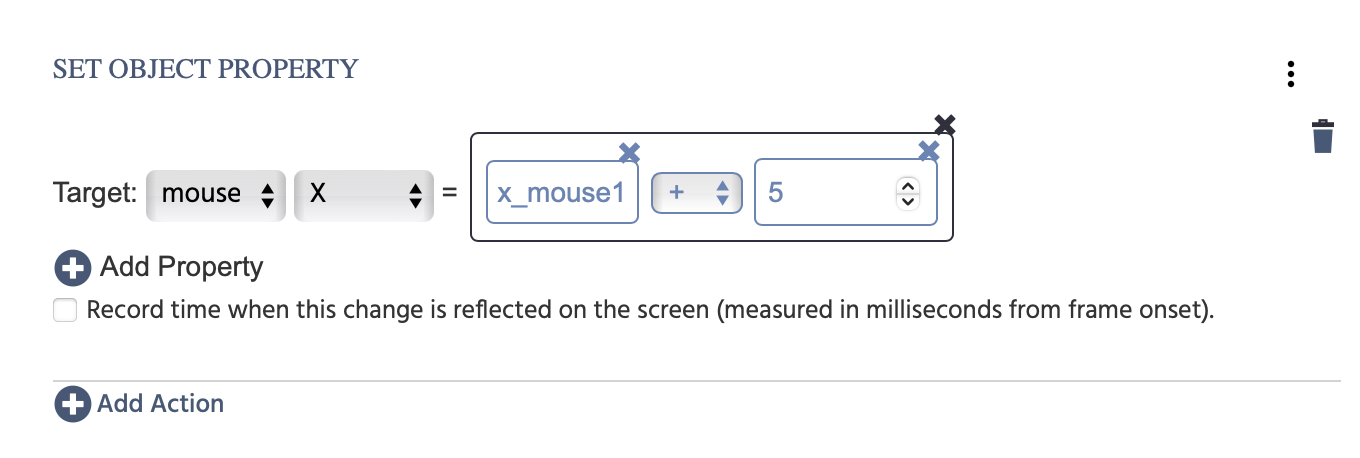 Setting the set object property to be equal to the mouse tracking values