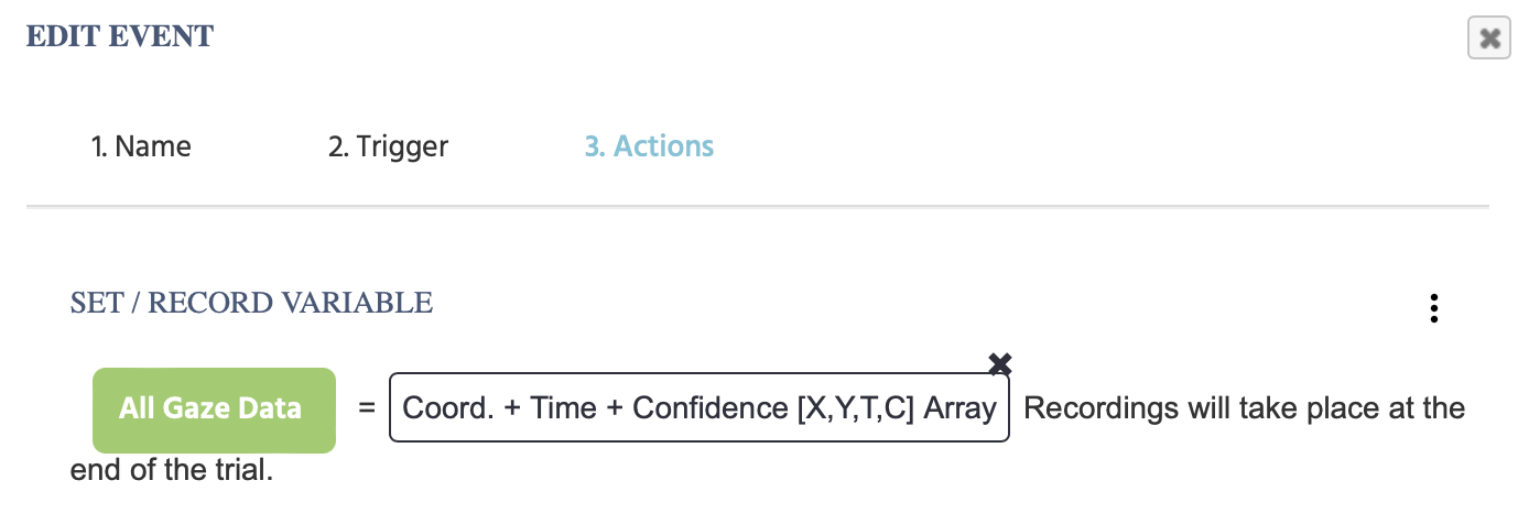 Recording the data array and setting the eye tracking values