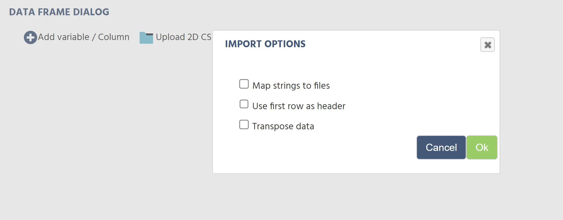opciones de importación del marco de datos