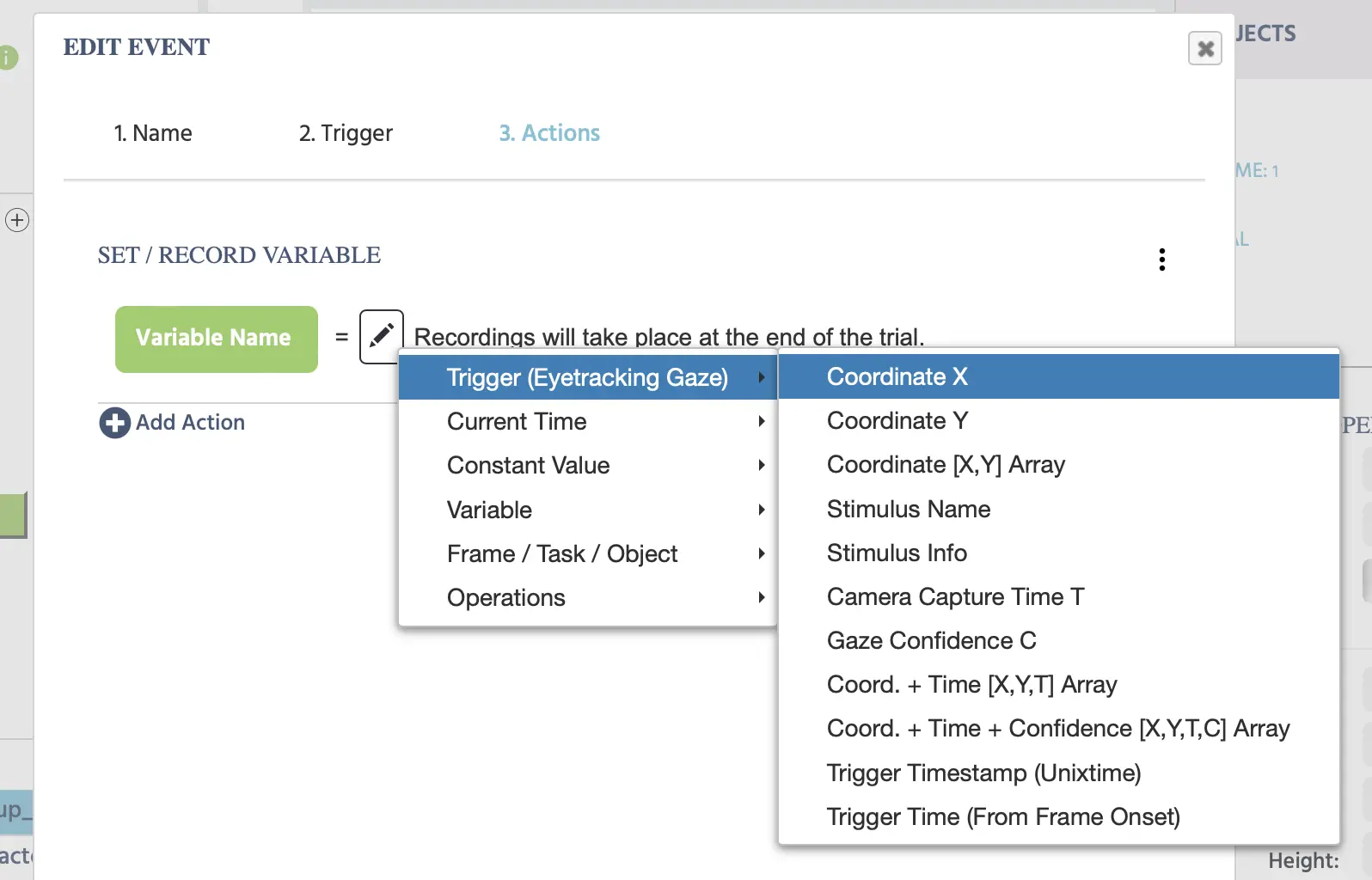Las opciones de valor del desencadenador de mirada