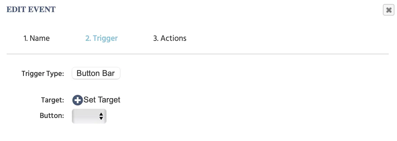 Opciones disponibles para el disparador de clic en botón