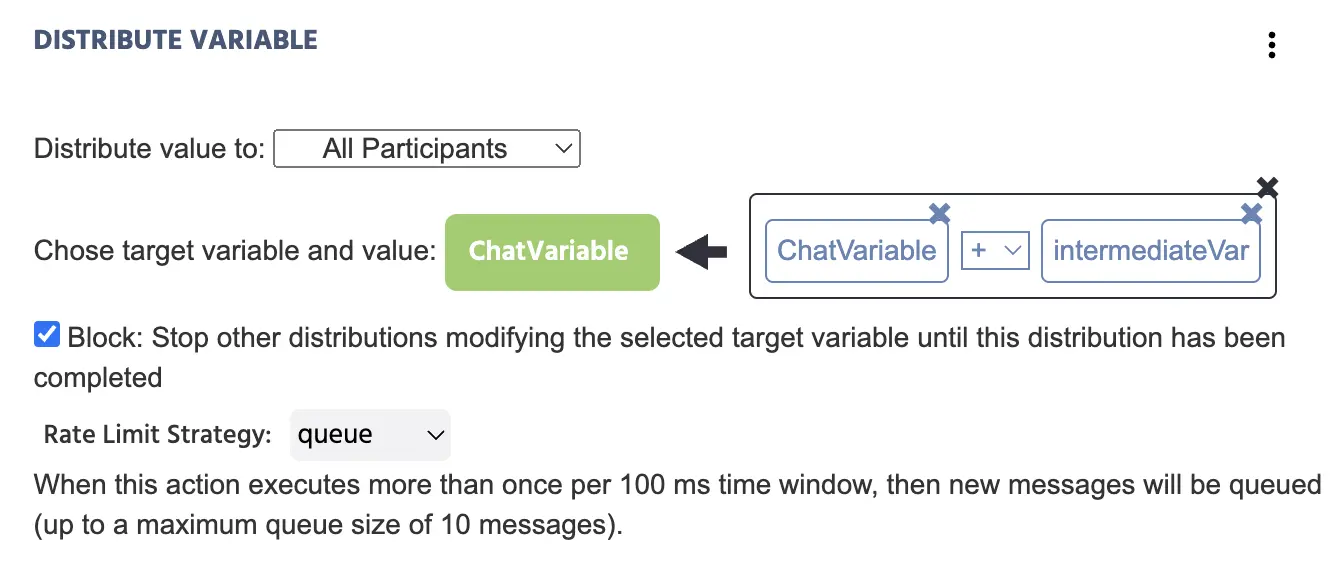La Distribuir Variable siendo utilizada con todas las opciones del menú configuradas como ejemplo.