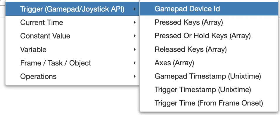 opción del menú de desencadenador del gamepad