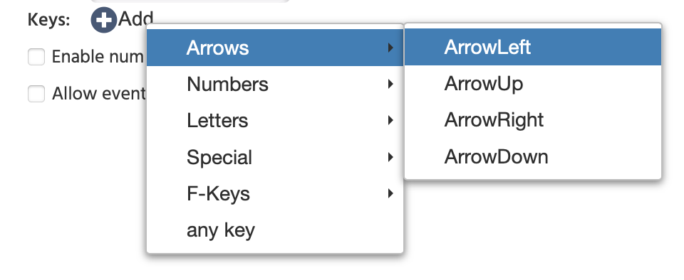 Close up of key options.