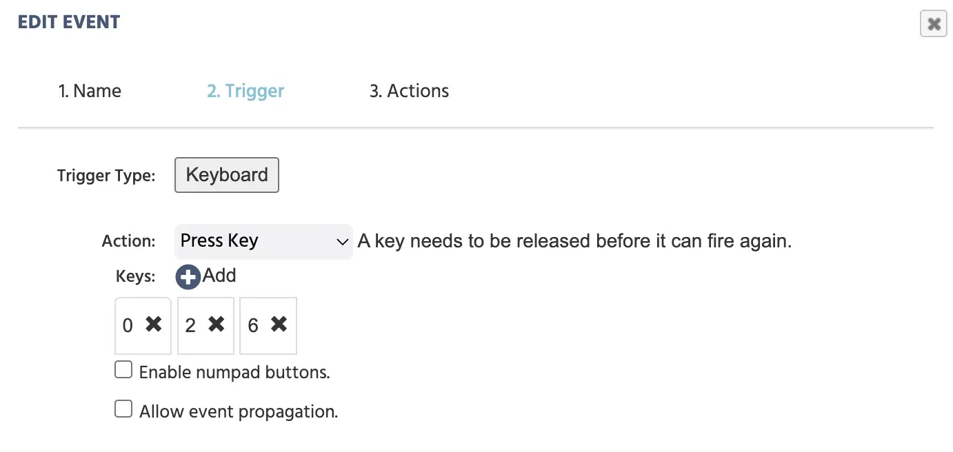Ejemplo del disparador de teclado siendo utilizado.