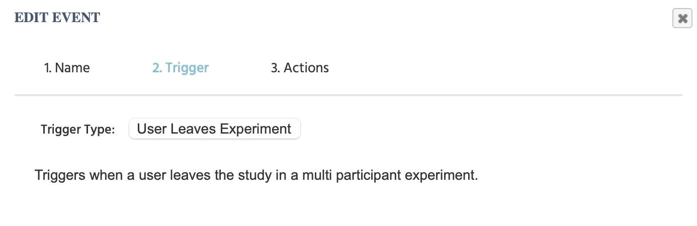 El cuadro de diálogo del disparador cuando el participante dejó el estudio a multiusuario.