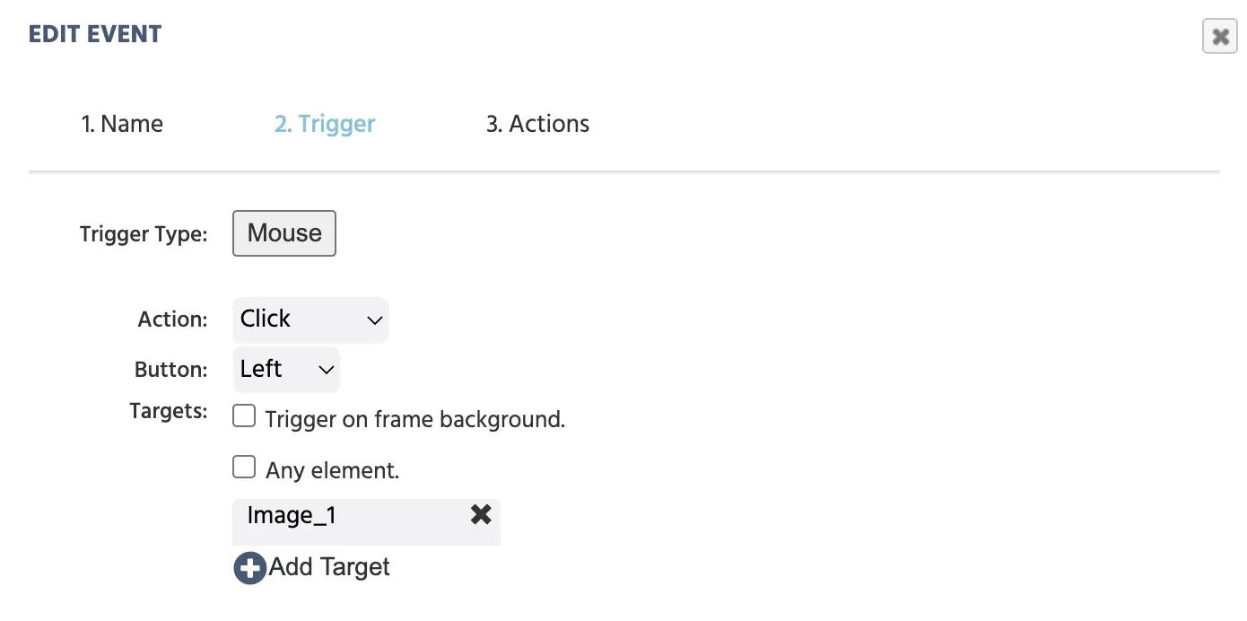 Ejemplo de la opción de disparador de ratón siendo usada en Labvanced.