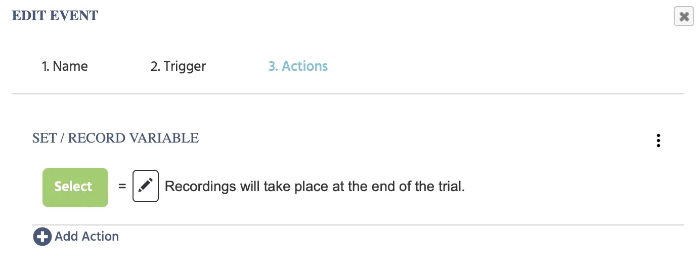 Opciones de establecer/grabar variable en el sistema de eventos