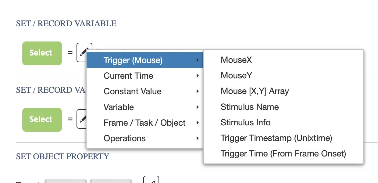 El Menú de Selección de Valores en Labvanced