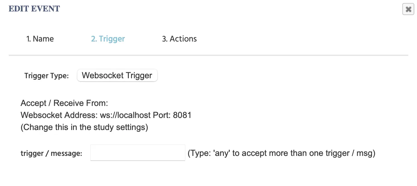 El cuadro de diálogo del disparador de Websocket.