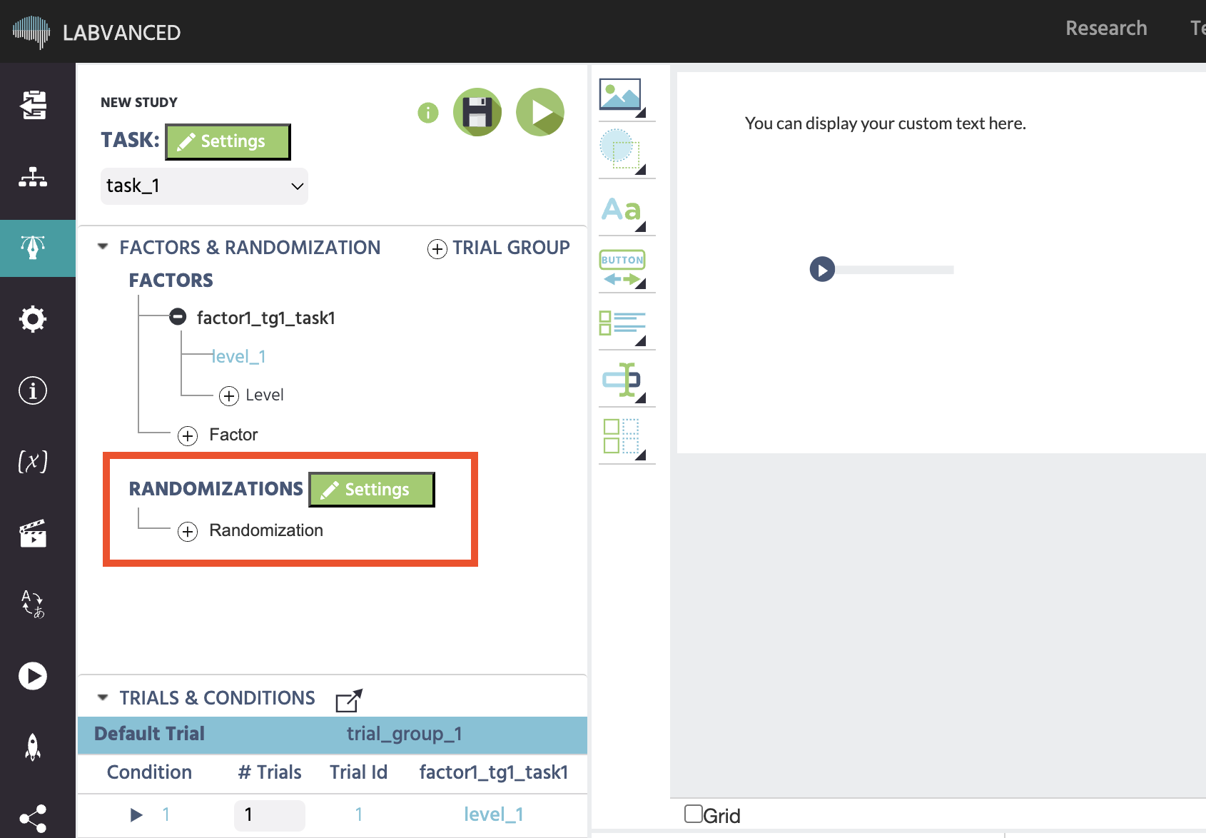 Location of randomization settings