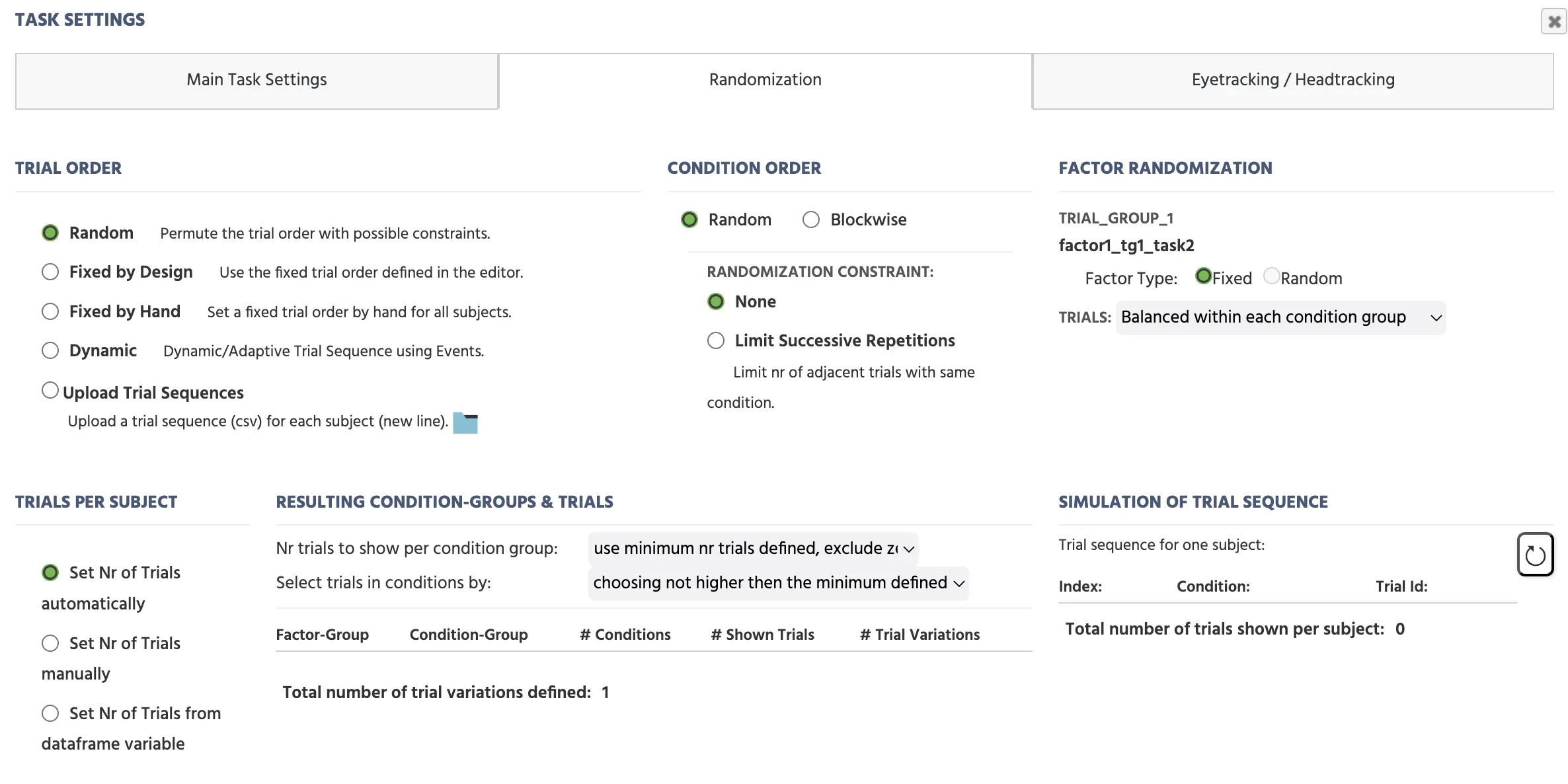 Opciones de configuración de aleatorización