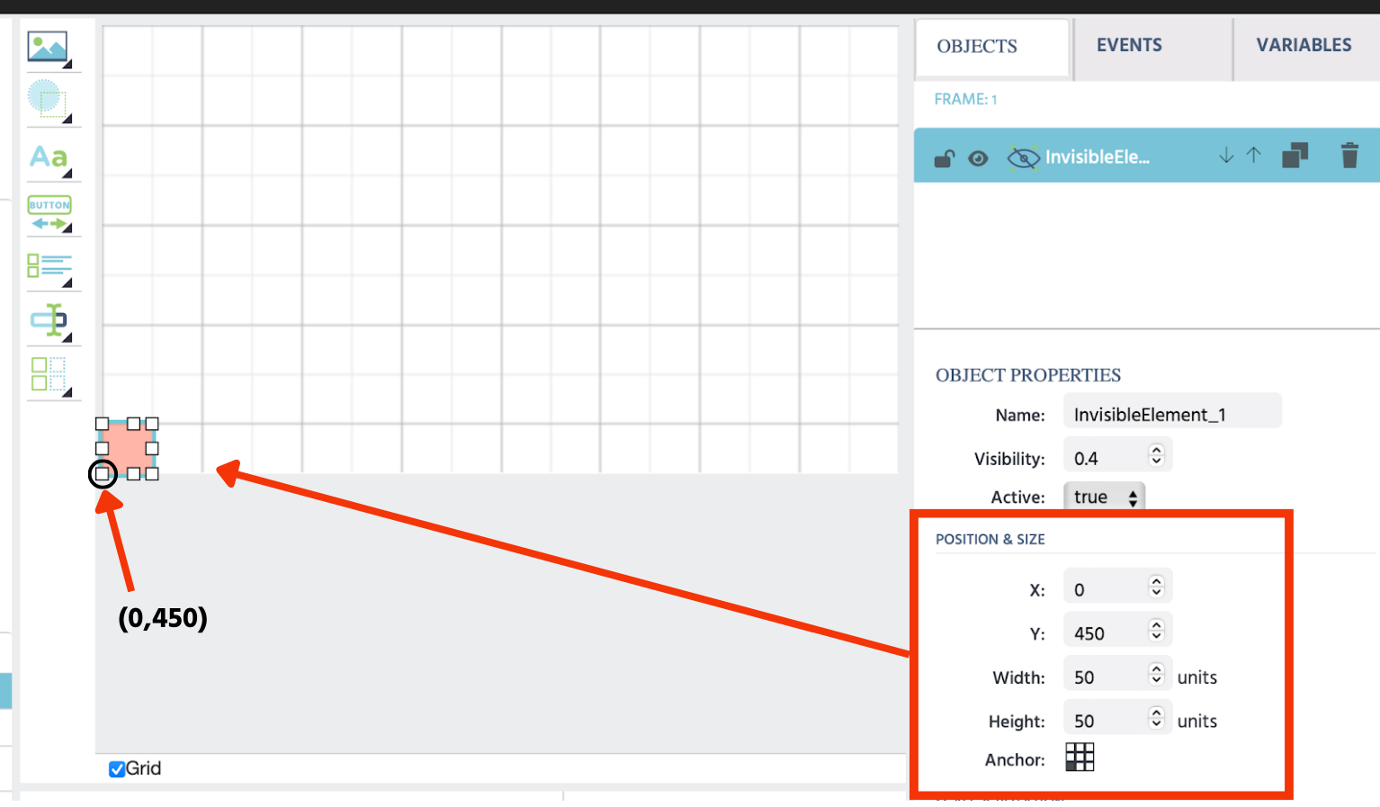 Introduction to where xy coordinates are found in Labvanced when working with the editor.