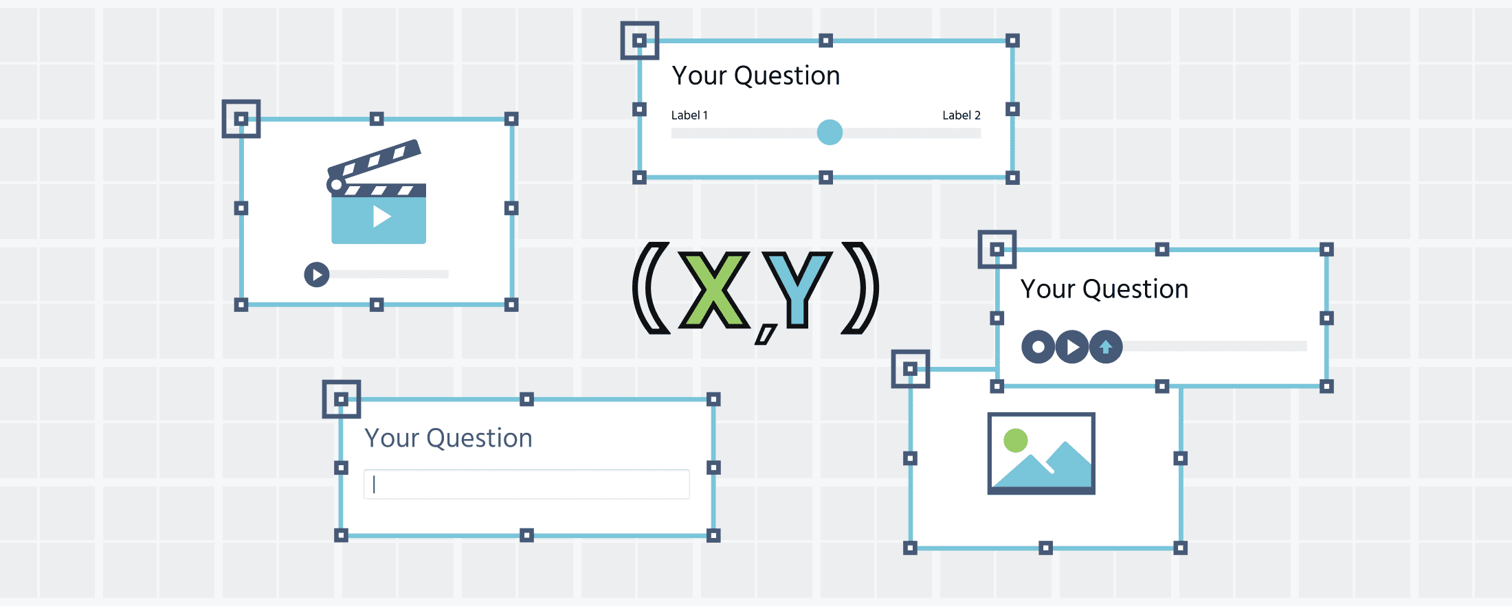 Example of different elements in Labvanced for which x coordinates and y coordinates are measured when creating a study