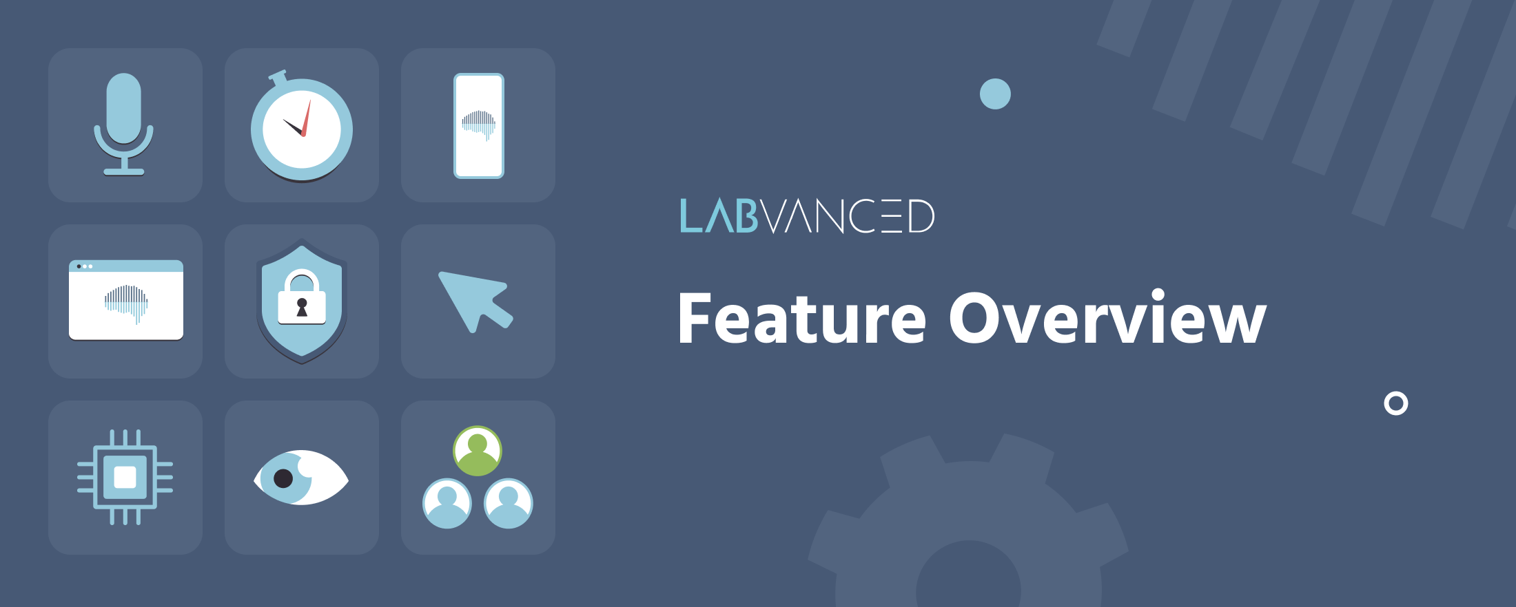 collection of icons illustrating the different features of Labvanced