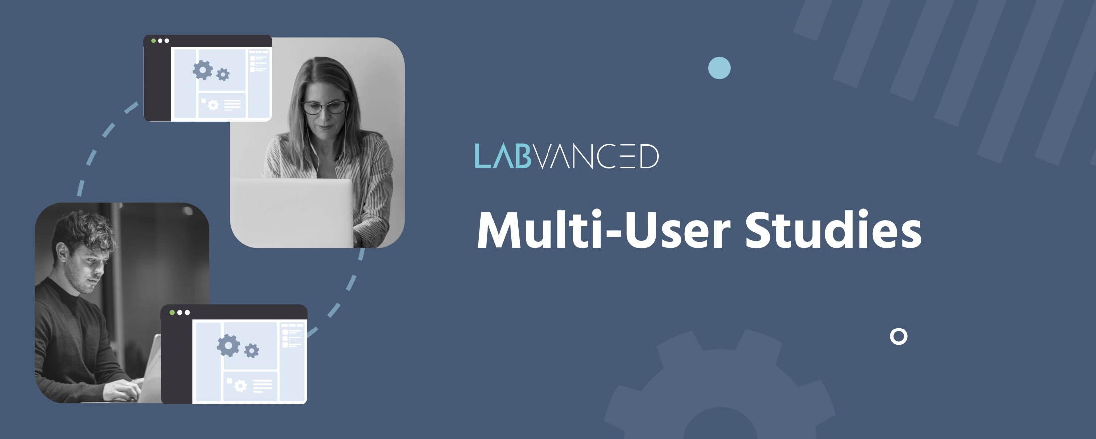 Illustration of participants taking part in a multi user study in Labvanced.
