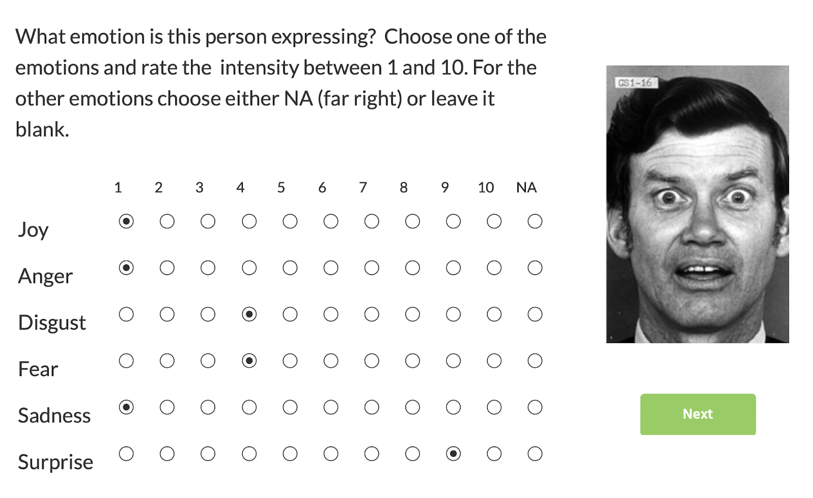 An example of the matrix element used in to administer an online questionnaire on the Labvanced platform.