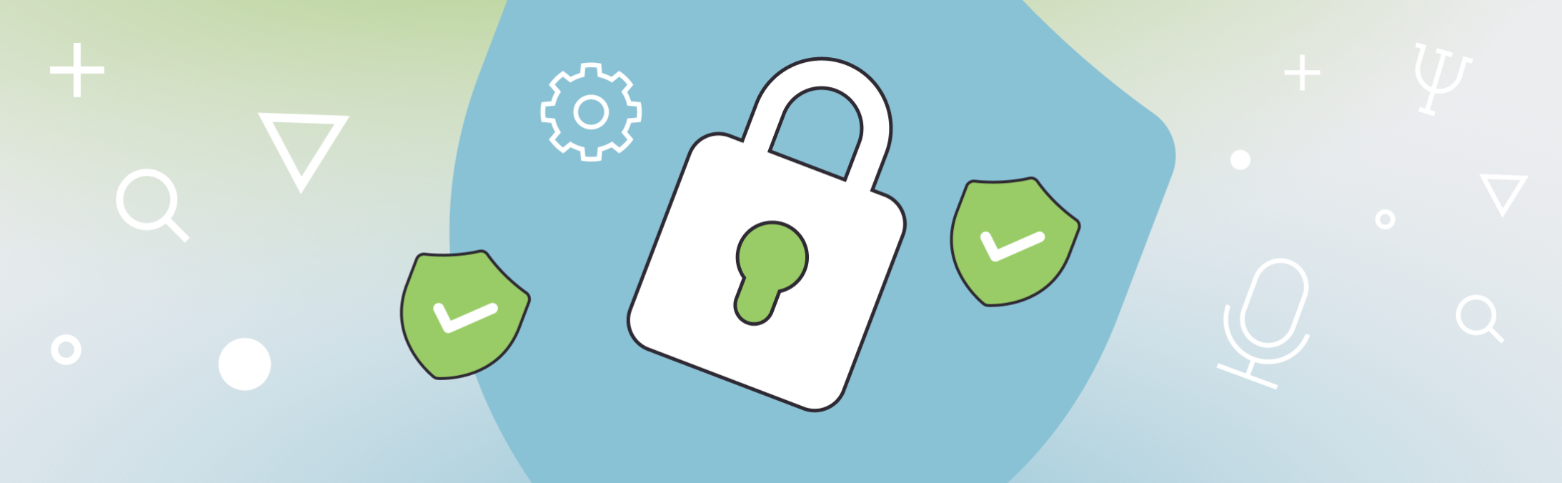 An illustrated lock symbolizing privacy and client-side processing for speech recognition via text transcirption in behvaioral research experiments.